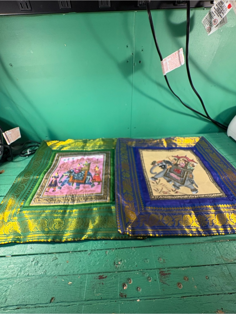 Traditional Elephant Motif Decorative Cushion Covers - Green & Blue